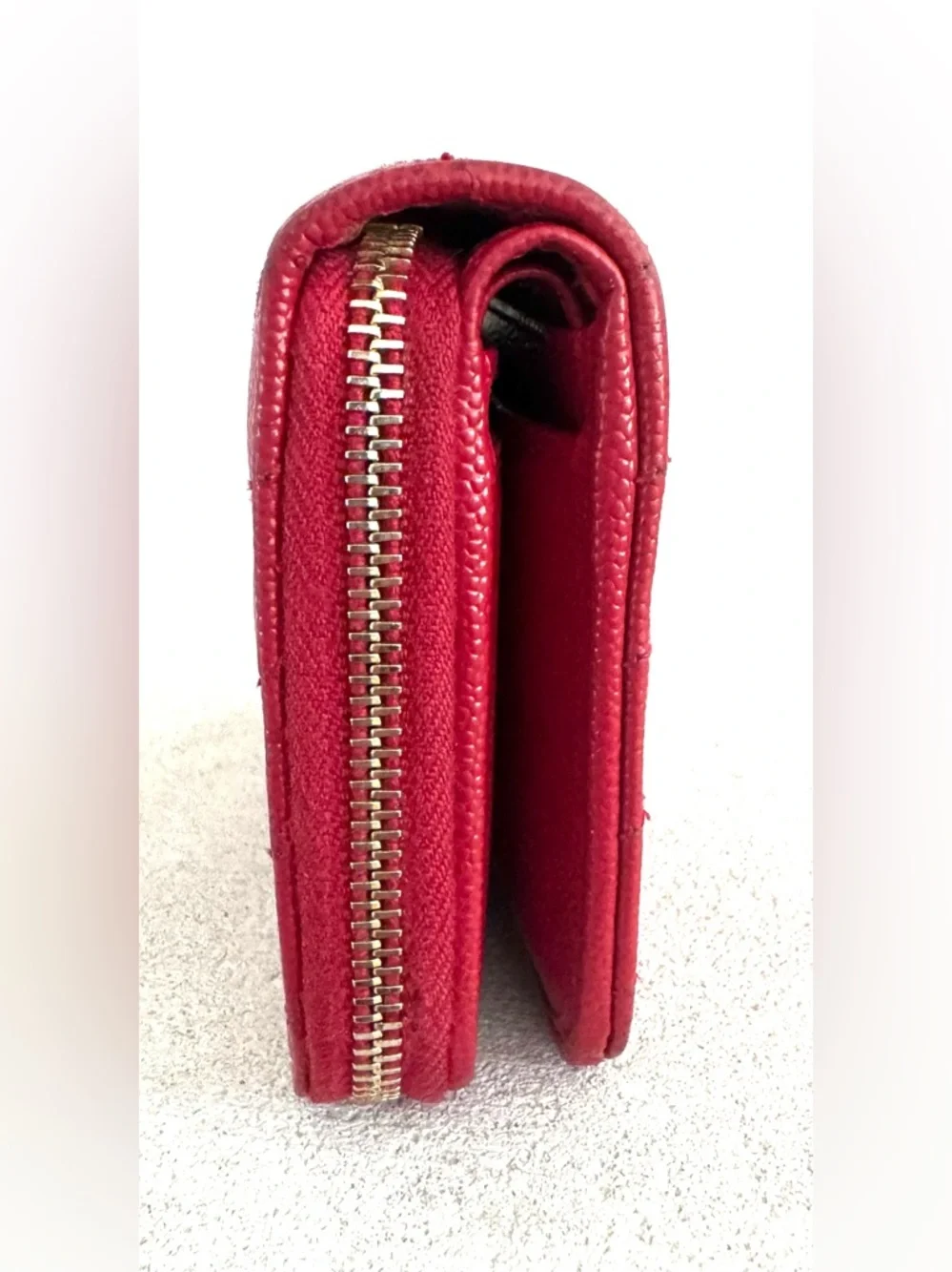 SAINT LAURENT YSL Paris Red Caviar Chevron Compact Bifold Zip Wallet - Picture 5 of 10